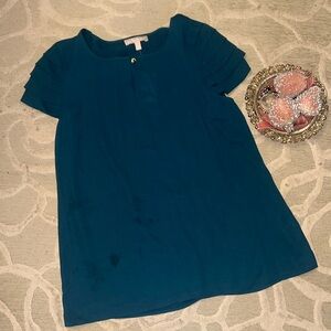NWT🌷BANANA REPUBLIC🌷Teal blue green layered pleat short sleeve polyester blouse